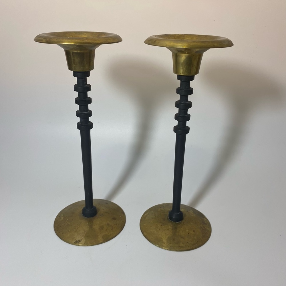 Solid Brass Candle Holders brutalist style gold and black